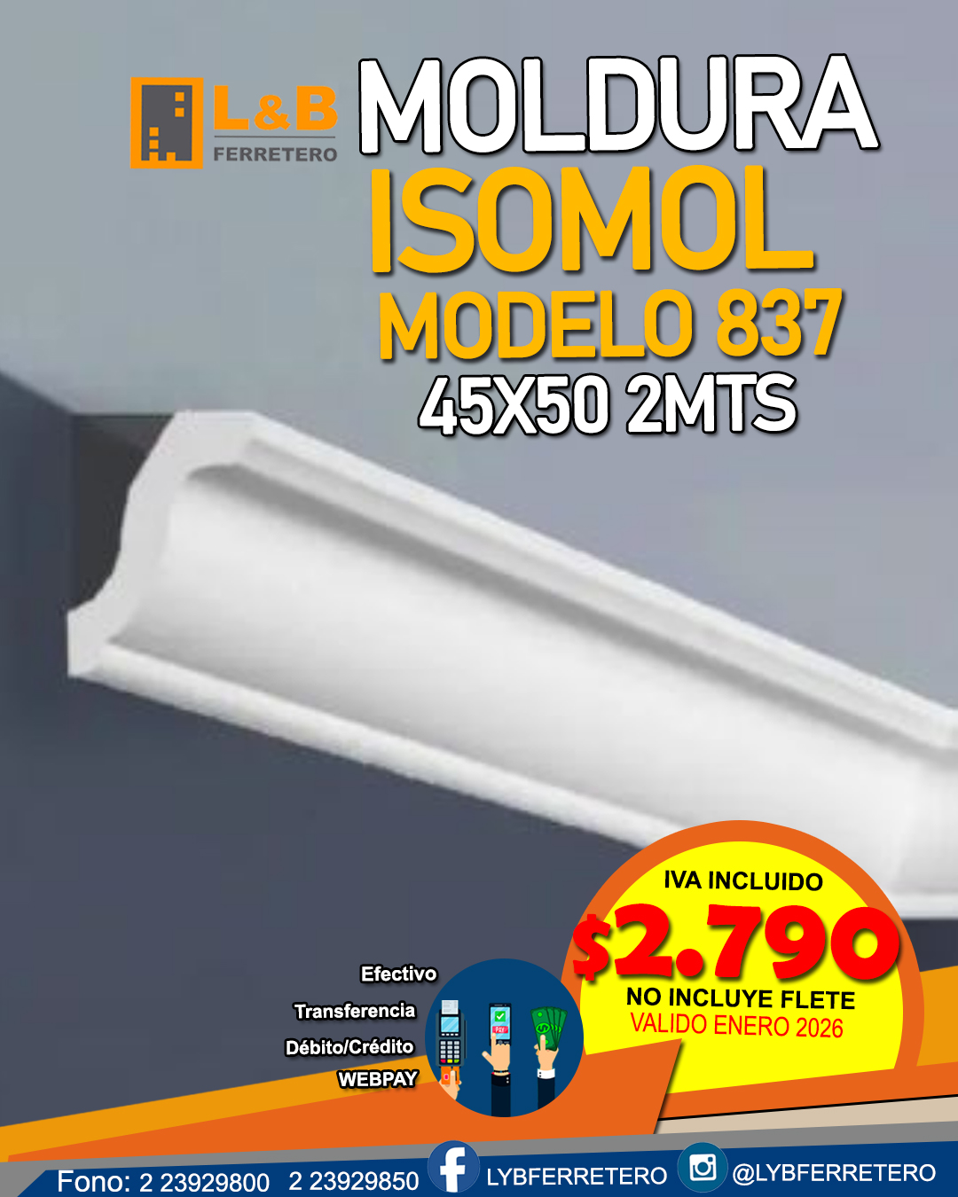 Moldura Isomol 837 45x50 2MTS
