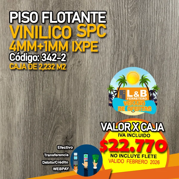 Piso Vinilico SPC Código 342-2 1220X183 4MM  2.232M2