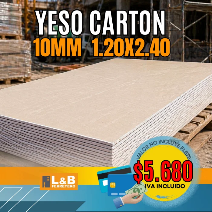 Yeso Cartón 10mm ST 1.20x2.40, volcanita