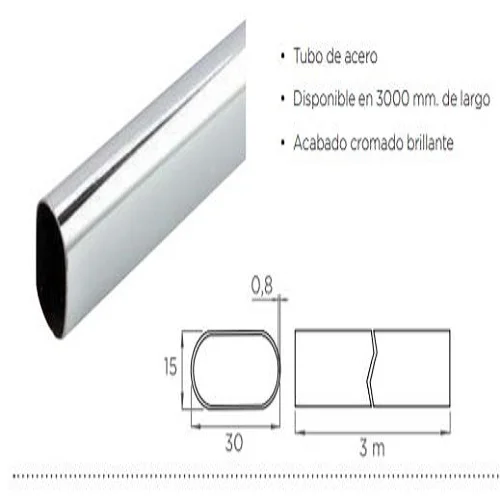 Tubo Ovalado 3mts Cromado