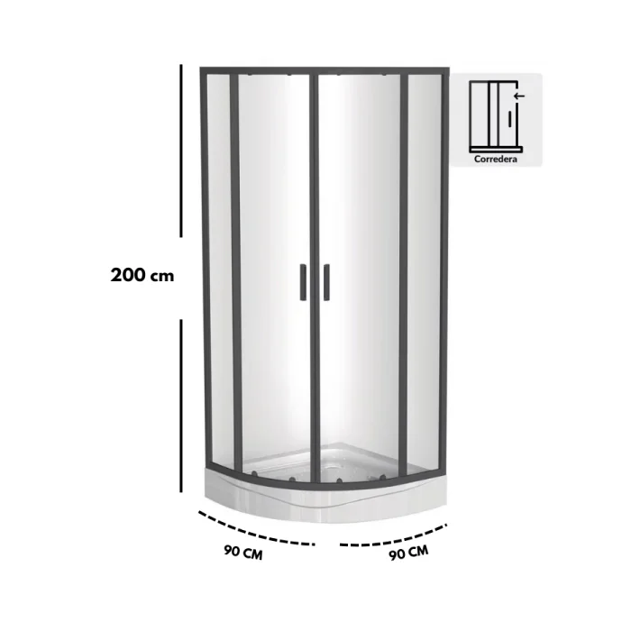 Cabina de Ducha SHOWER CURVO 90X90X200 MARCO NEGRO